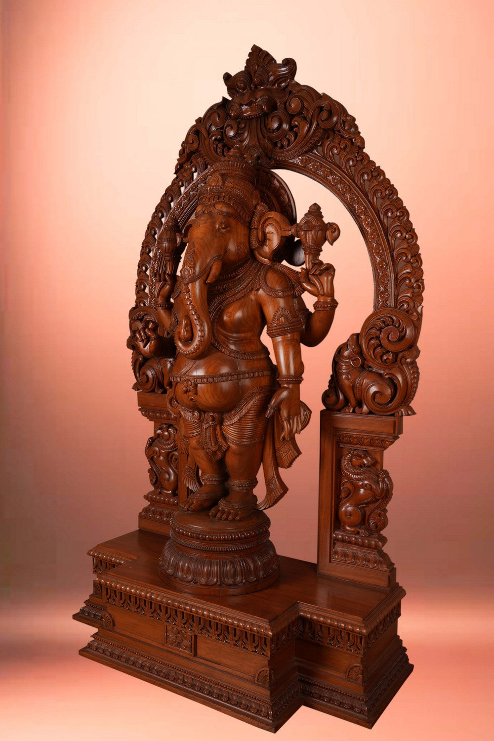Image of Teak Wood Carving Lord Ganesha Statue